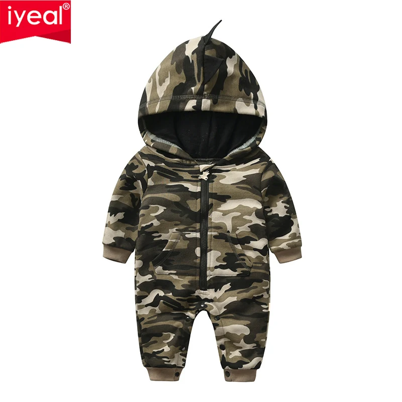 

IYEAL New Arrivals Newborn Baby Boys Girls Cotton Camouflage Zipper Hooded Romper Jumpsuit Outfits Clothes bebe Cartoon Clothing