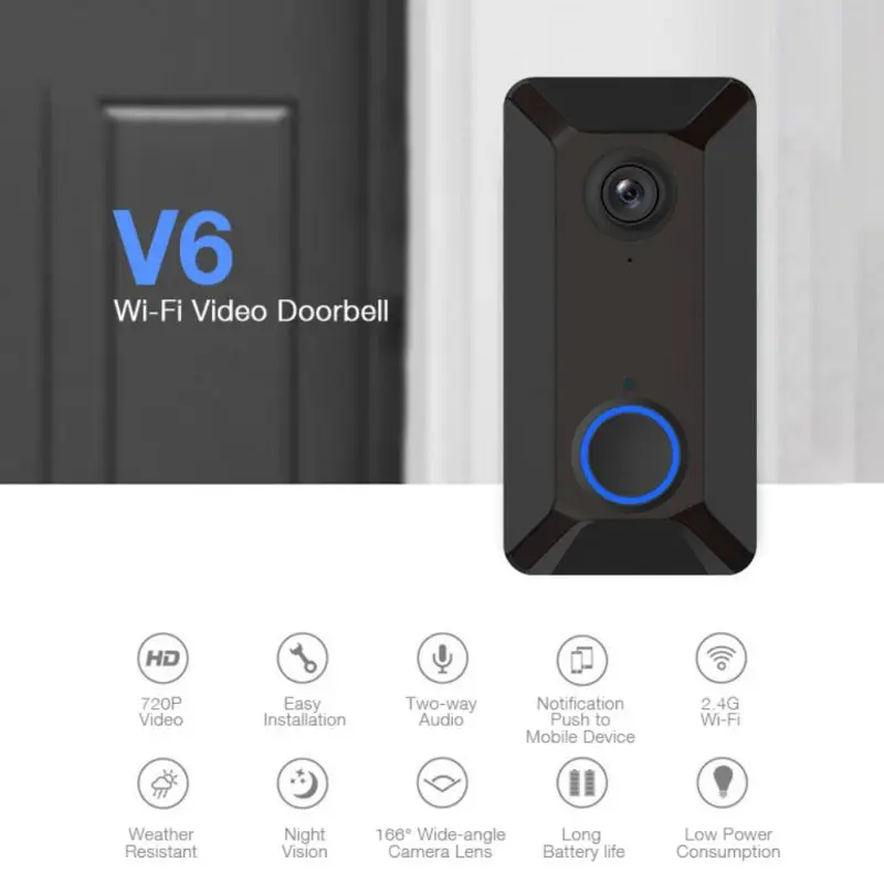 

Wireless Smart Doorbell 720P WiFi Connection Two-way Audio Battery-operated Night Vision Doorbell With Camera