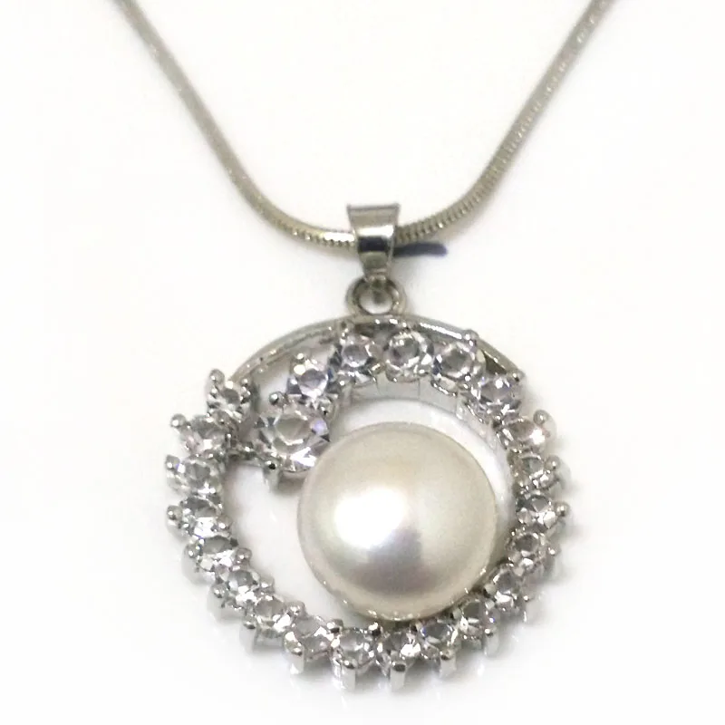 18 inches 20mmx30mmm Zirconia Circle Style 11-12mm Natural White Button Freshwater Pearl 925 Sterling Silver Charm Necklace | Украшения и