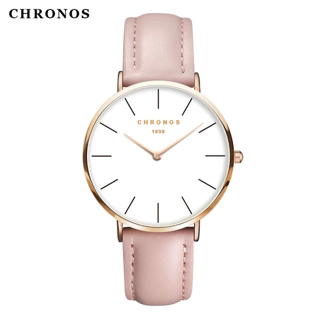 CHRONOS Fashion Women Pink Leather Wristwatches Lovers Couples Rose Gold Case Wa CHRONOS Fashion Women Pink Leather Wristwatches Lovers Couples Rose Gold Case Wa