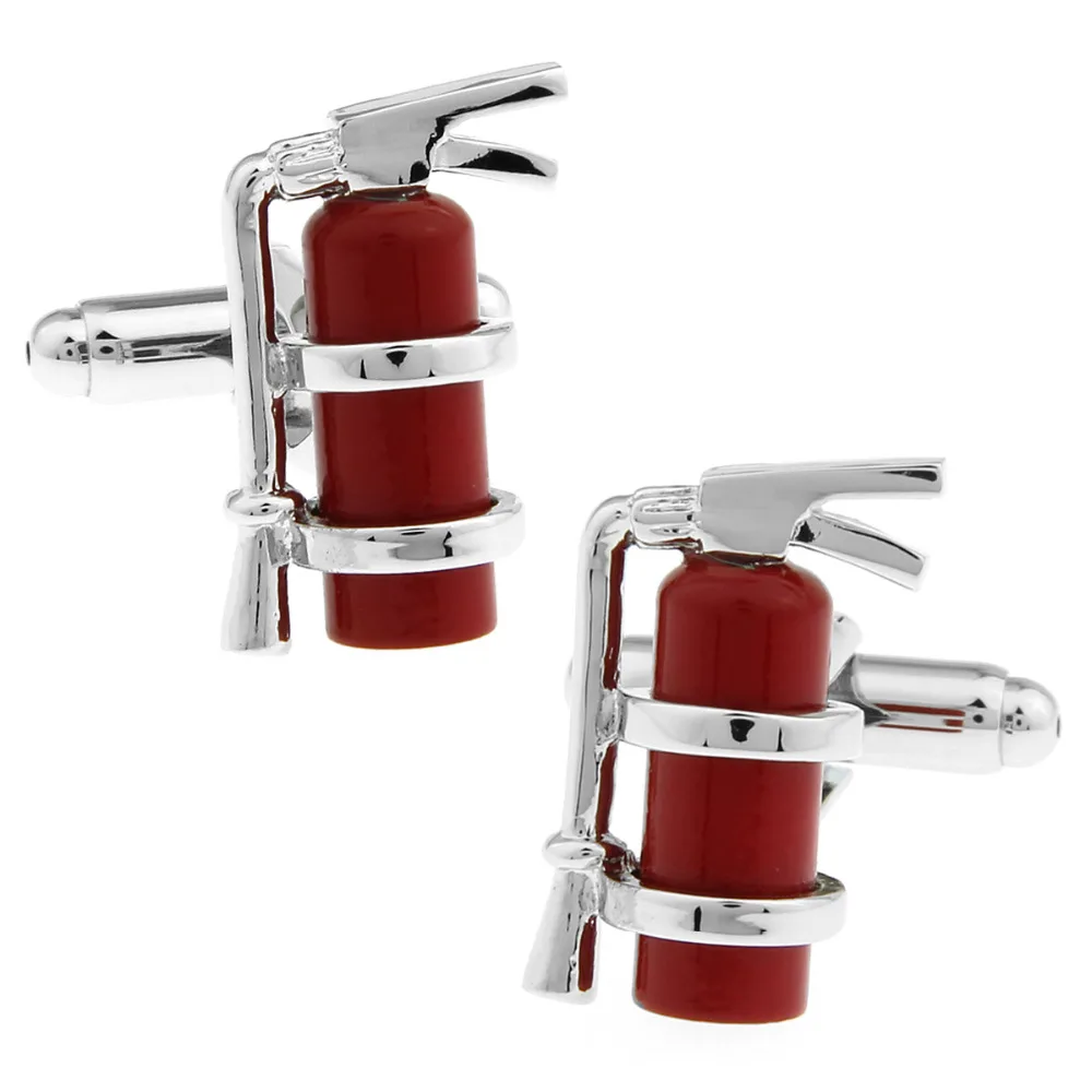 Mens Wedding Cufflinks Novelty Fancy Fire Extinguisher & Clean Cloth