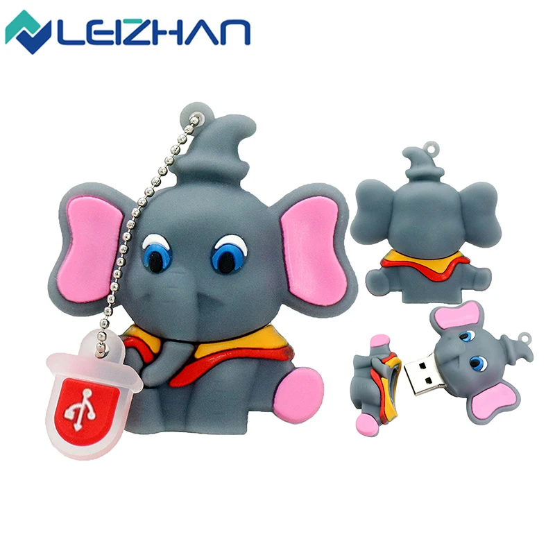 

LEIZHAN Cute USB Flash Drive Elephant Character Pen Drive 64gb 32gb 16gb 8gb 4gb Laptop U Disk Student Memory USB Stick Pendrive