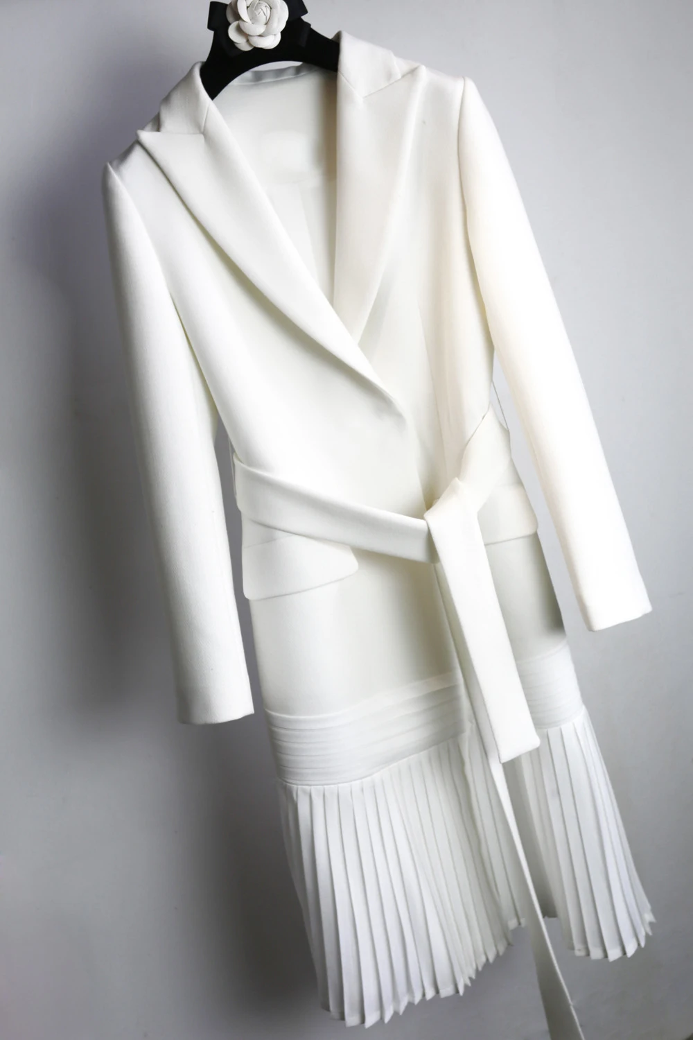 Осенний Блейзер Женское пальто со шнуровкой туника, кардиган пальто плиссированный карман белый Длинный блейзер ветровка модная одежда - Цвет: white