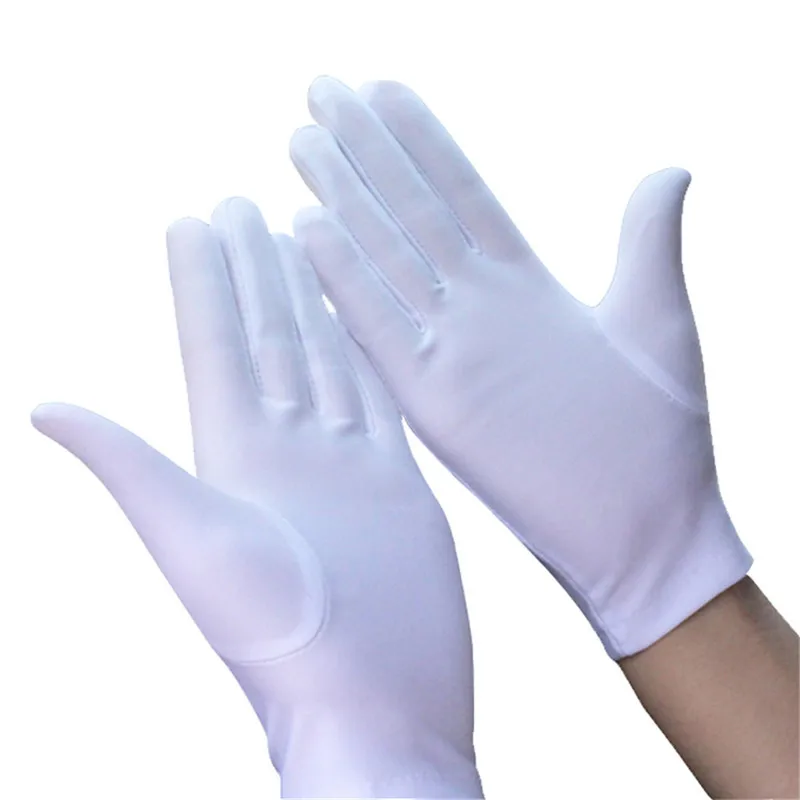 1 пара, Классические мужские перчатки из спандекса, черные, белые, этикет, хорошо тянущиеся, тонкие перчатки, обтягивающие, белые, ювелирные изделия/танцевальные перчатки