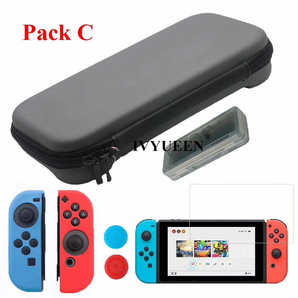 Сумка для хранения IVYUEEN, чехол для Kind Switch NS Console из закаленного стекла, защитный силиконовый чехол для Joy Con, контроллер