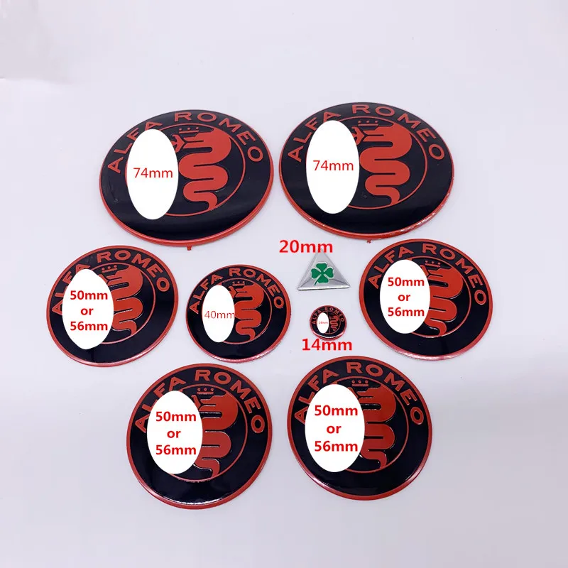 

9pcs Alfa Romeo CAR Logo 74mm Hood Trunk 50MM 40MM 20MM Wheel Center Cap Emblem Brera 156 166 159 GT Spider Giulietta Stelvio