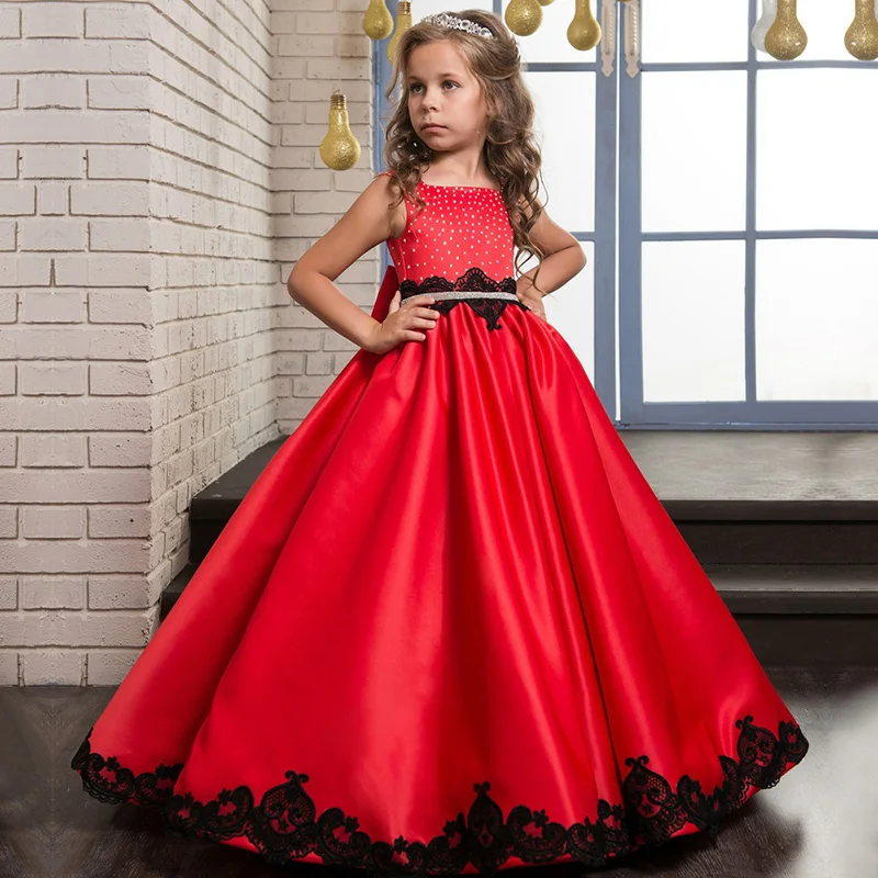 Fantasia infantil de programa de arte, vestido princesa vermelho