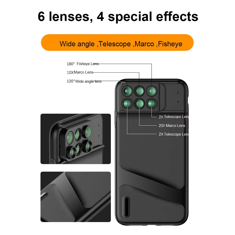 

Fisheye and Macro For every perfect moment Camera Lens Fisheye Wide-angle Telephoto Macro Cover 6 in 1 For iPhone XS Max