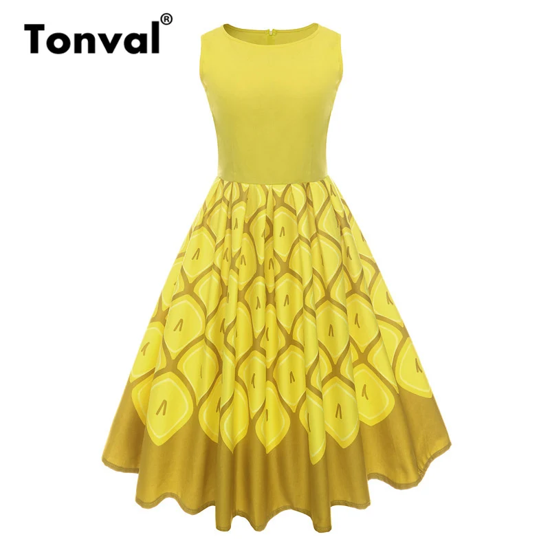 Tonval винтажное платье с цветочным принтом в стиле ретро, женское плиссированное платье в стиле рокабилли с круглым вырезом, летние женские хлопковые платья в морском стиле