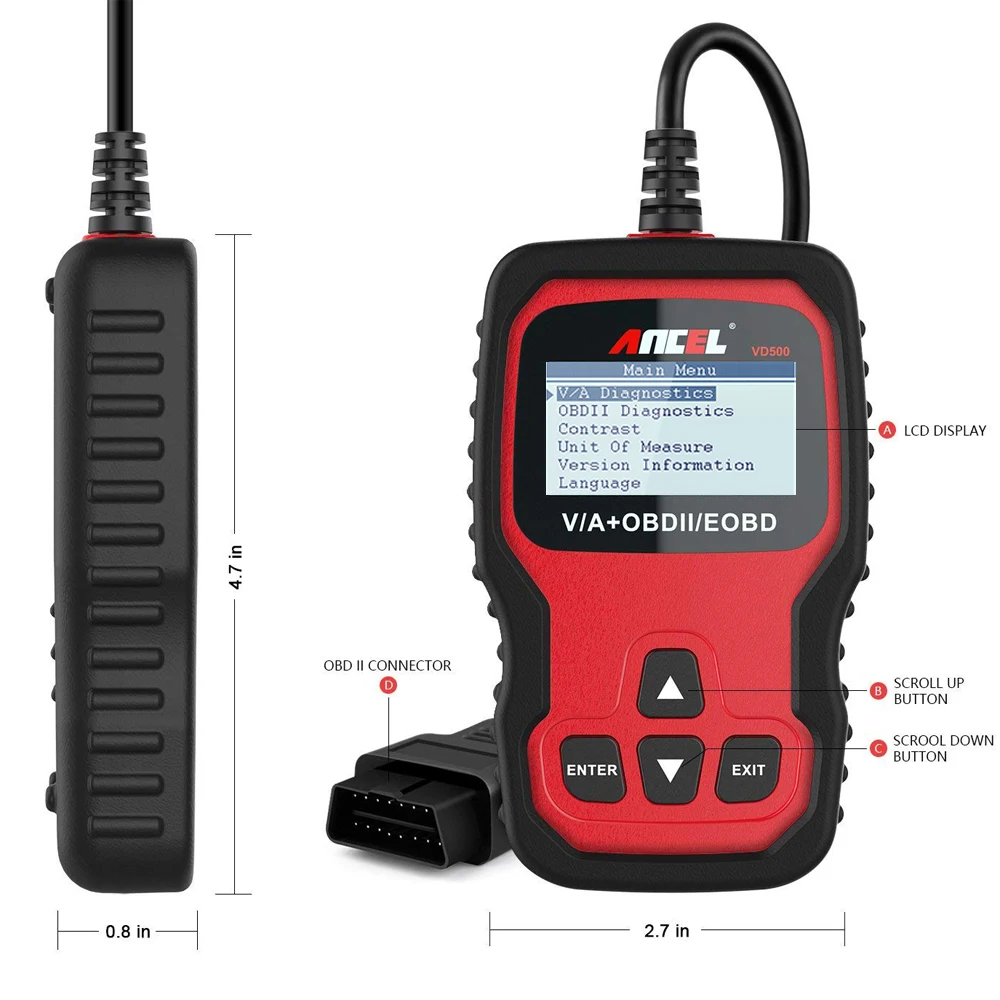 Ancel VD500 OBD2 сканер автомобильный диагностический инструмент для VAG VW Audi Skoda Seat масляный Сервис Сброс EPB тормоз TP проверка прозрачный DTC ABS SRS