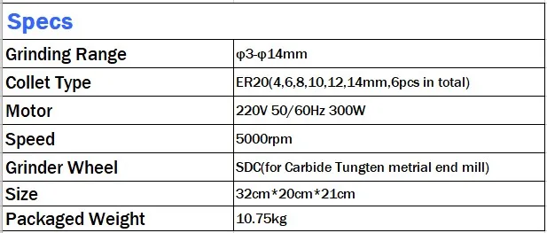 3~ 14 мм Концевая фреза точилка+ 1 шт. шлифовальный круг для карбида вольфрама Материал Концевая фреза+ 6 шт. ER20 цанги