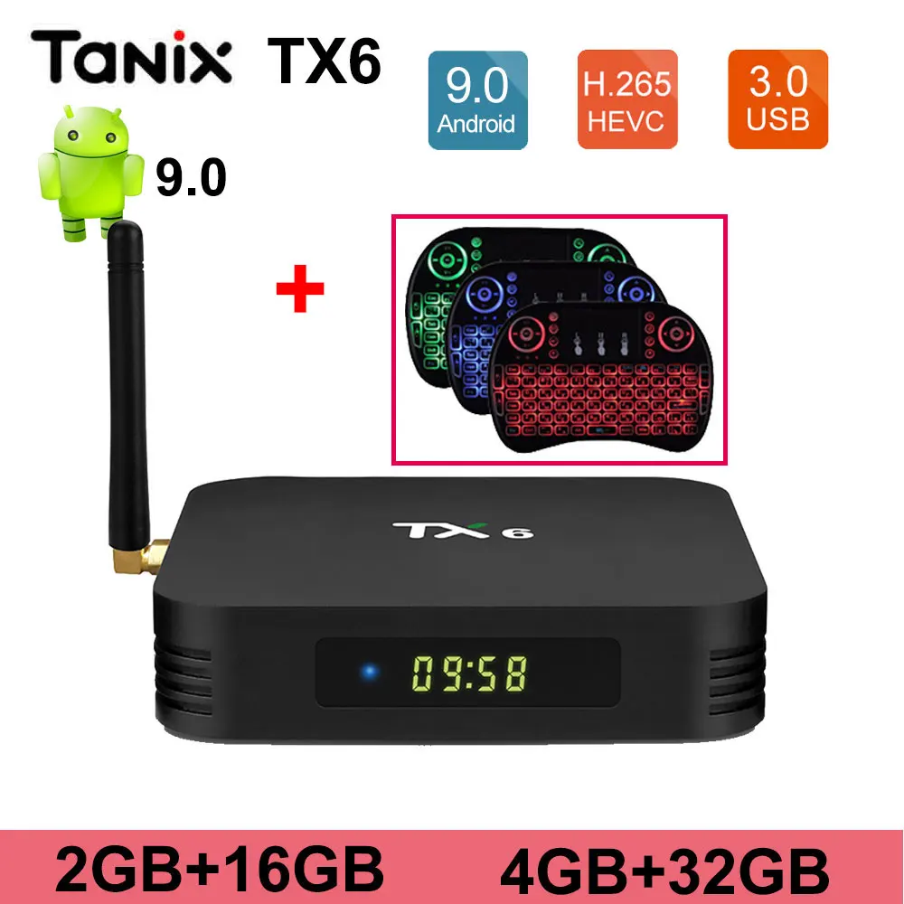 

Smart TV Box Android 9.0 Tanix TX6 Allwinner H6 4GB RAM 32GB ROM Support 4K H.265 2.4GHz WiFi BT4.2 Media Player Android tv box