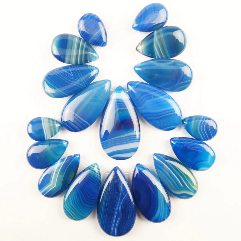 

2Set(9Pcs/Set) Blue Stripes Onyx Agates Teardrop Pendant Bead (big:37x20x6mm small:17x12x5mm)Free Shipping Dw019