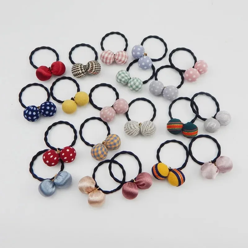 

4Pcs Korean Cute Baby Girls Elastic Hair Bands Kids Cloth Balls Solid Dots Plaid Hair Gums Ties Hair Accessories Headband Gift