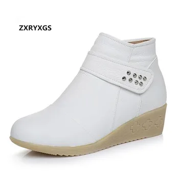 

2020 New White Nurse Shoes Winter Boots Soft Bottom Comfort Warm Cowhide Leather Boots Women Shoes Boots Snow Boots Plus Size