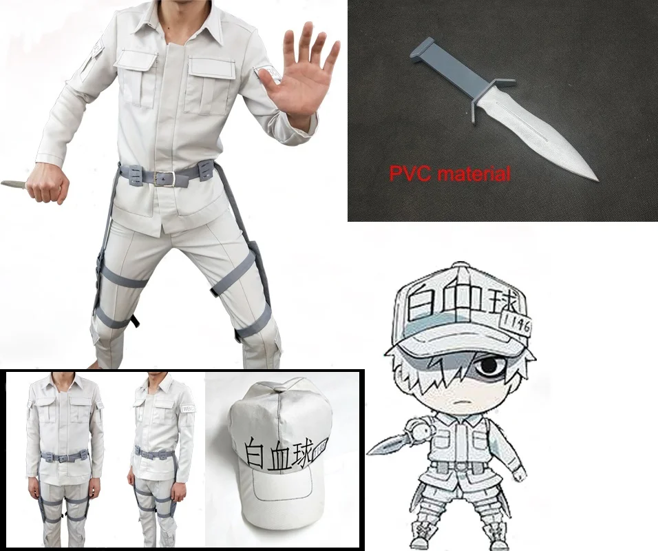 

Cells At Work Cosplay Neutrophil Uniforms Hat Anime Hataraku Saibou White Blood Cell Outfits Cap Full Set Cosplay Costume