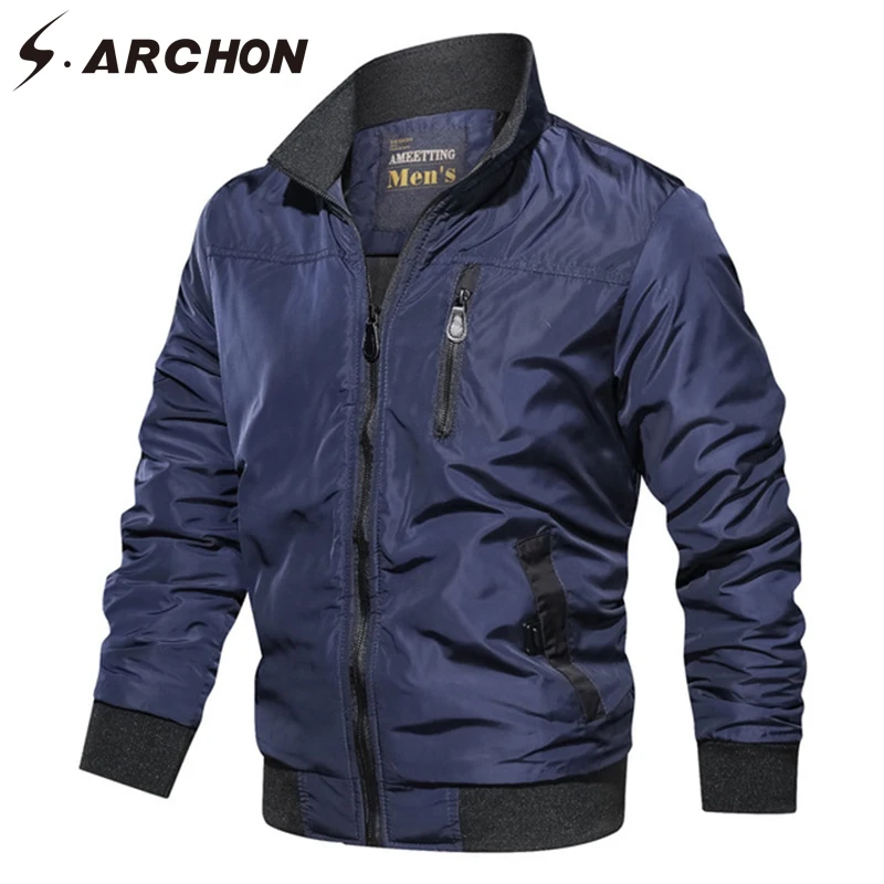 S.ARCHON Autumn Casual Jackets Men Military Style Pilot Jacket Coat Solid Thermal Bomber Plus Size Army Tactical Jacket Men