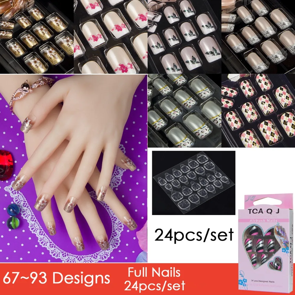 

JQ Press On Nails 24pcs In 1 Box Fake Nails Art Tips With Nail Glue Tabs Full Cover False Nails Nail Manicure Faux Ongles