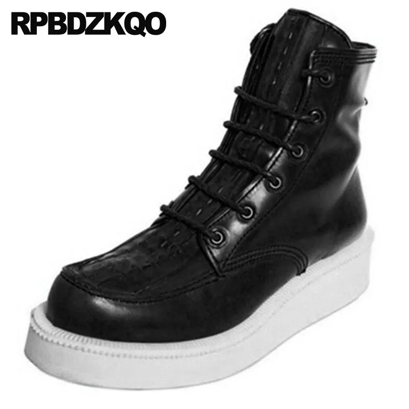 Genuine Leather High Sole Shoes Men Trainer Boots Harajuku Ankle Lace