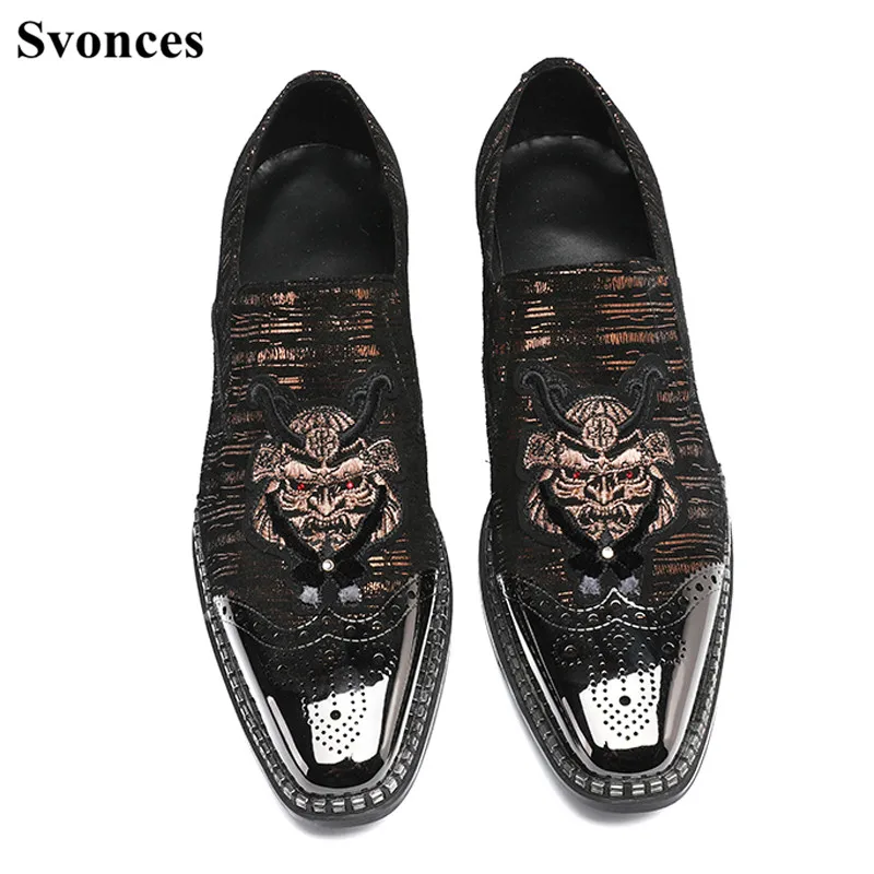 

Svonces Zapatos Hombre Fashion Designer Mens Shoes Casual Patchwork Suede Patent Leather Embroidery Wedding Shoes Men Loafers
