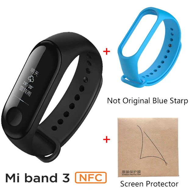 Xiaomi Mi Band 3 NFC Версия смарт-Браслет фитнес-трекер 0,7" большой сенсорный экран для сердечного ритма монитор смарт-браслет - Цвет: add blue starp