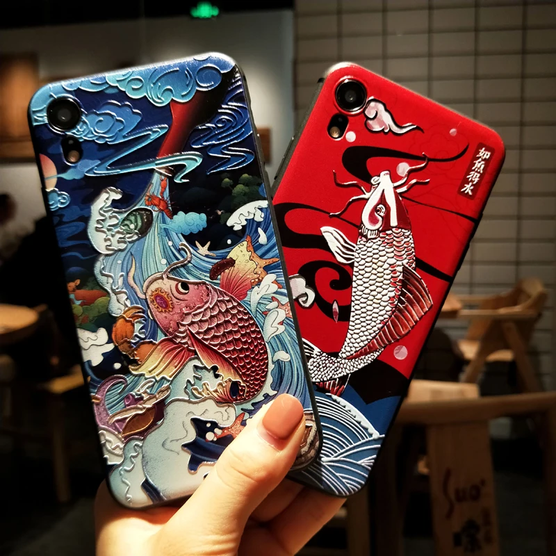 

for iPhone 11 Pro Max XS Max XS XR X 8 7 Plus 6 6S Plus Case 3D Relief Carp Pattern Soft Back Cover Case for Apple 11pro Funda