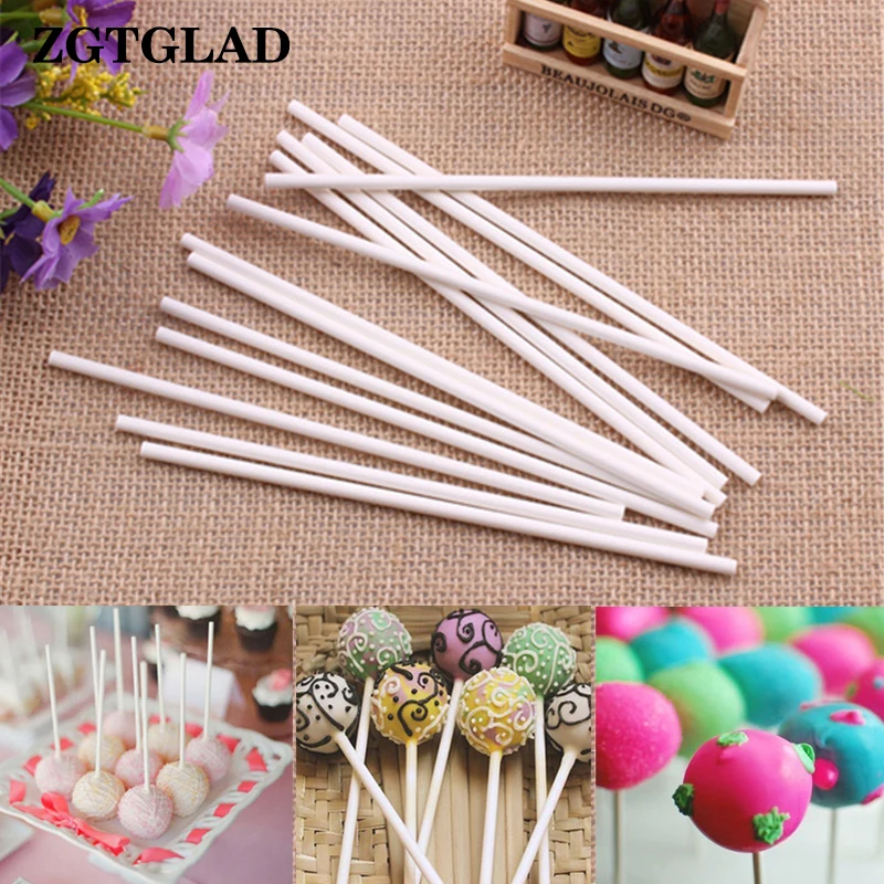 

ZGTGLAD 100pcs 10cm Chocolate Lollipop Stick Food-Grade Paper Pop Sucker Sticks Cake Pop Sticks Kitchen Baking Tools
