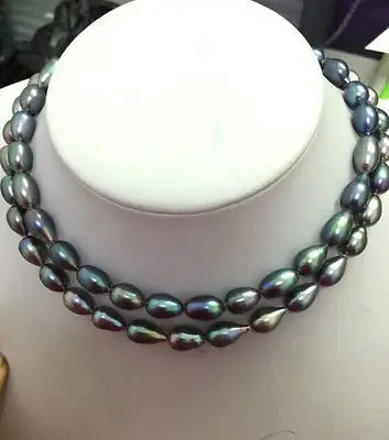 

HOT## Wholesale FREE SHIPPING > 33inch 12-14mm tahitian black green grey pearl necklace