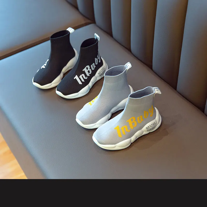 Autumn Kids High Casual Sneakers Baby Girls Sock Sport Sneakers Children Mesh Brand Sneakers Boys Slip On Black Shoes Trainers