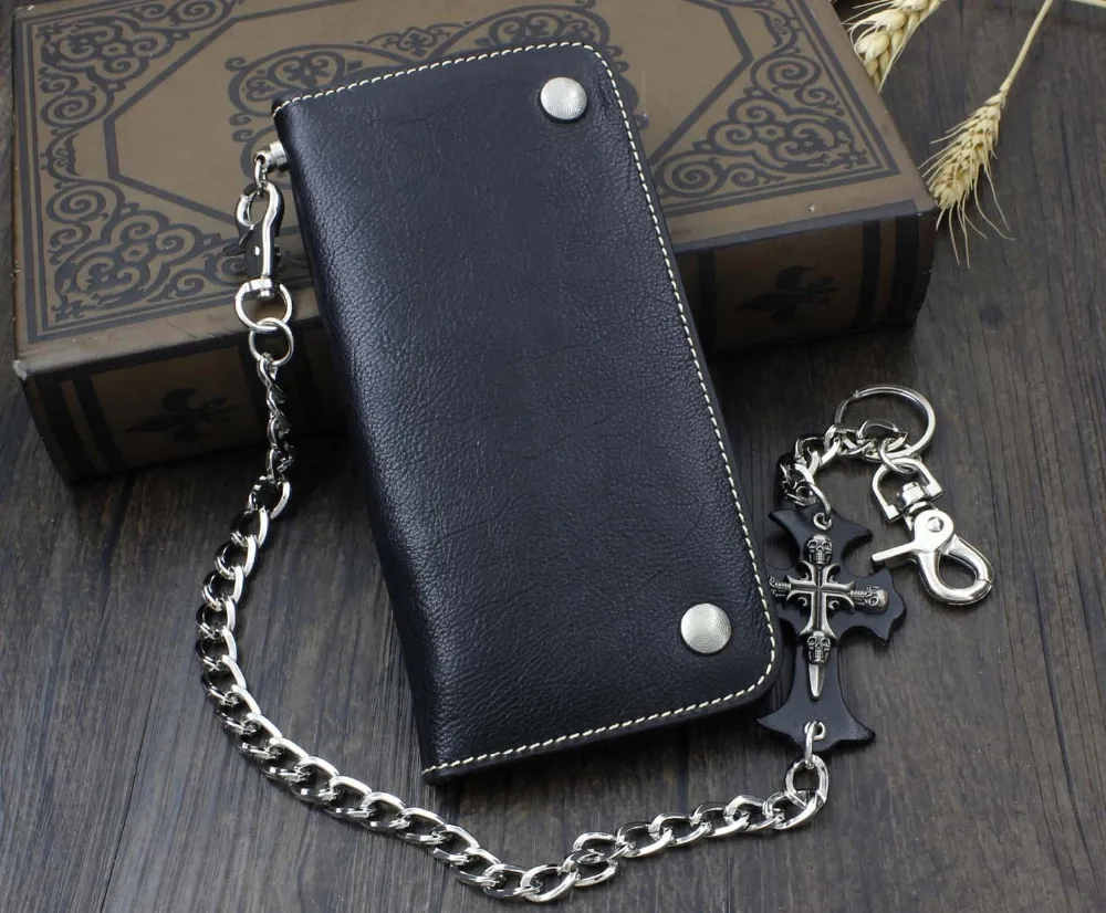 Mens Genuine Leather Motorcycle Trucker Biker Wallet With Skull Pants Chain-in Wallets from ...