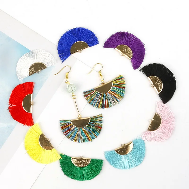 10 Colors Metal Polyester Silk Tassel Fan Shaped Tassel Fringe for DIY Craft Jewelry Findings Keychain Earring Accessories