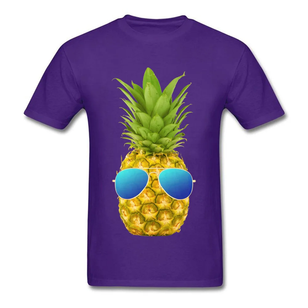 Cool Pineapple Men's 2018 Fashion Funny Tops Shirts Round Neck NEW YEAR DAY Cotton T Shirt Custom Short Sleeve T Shirts Cool Pineapple purple