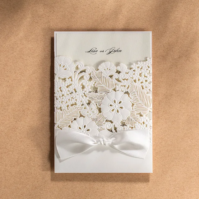 Laser Cut Wedding Invitations Cards Engagement Flowers Birthday Laser Cut Wedding Invitations Cards Engagement Flowers Birthday Invites Paper Cardstock With Bowknot Party Favors Cw5179