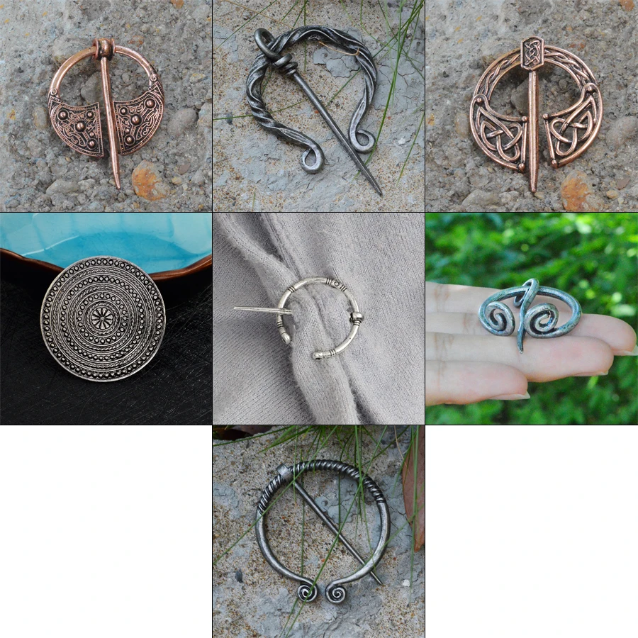 Gemstone Cloak Pin Metal Shawl Pin, Viking Costume Fantasy Penannular Brooch