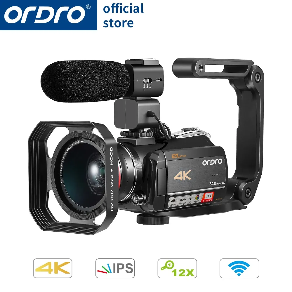

Ordro HDV-AC5 4K Camcorder 12X Optical Zoom 3.1 IPS Touch Screen Ultra HD 1080P 60FPS Digital WiFi Camera