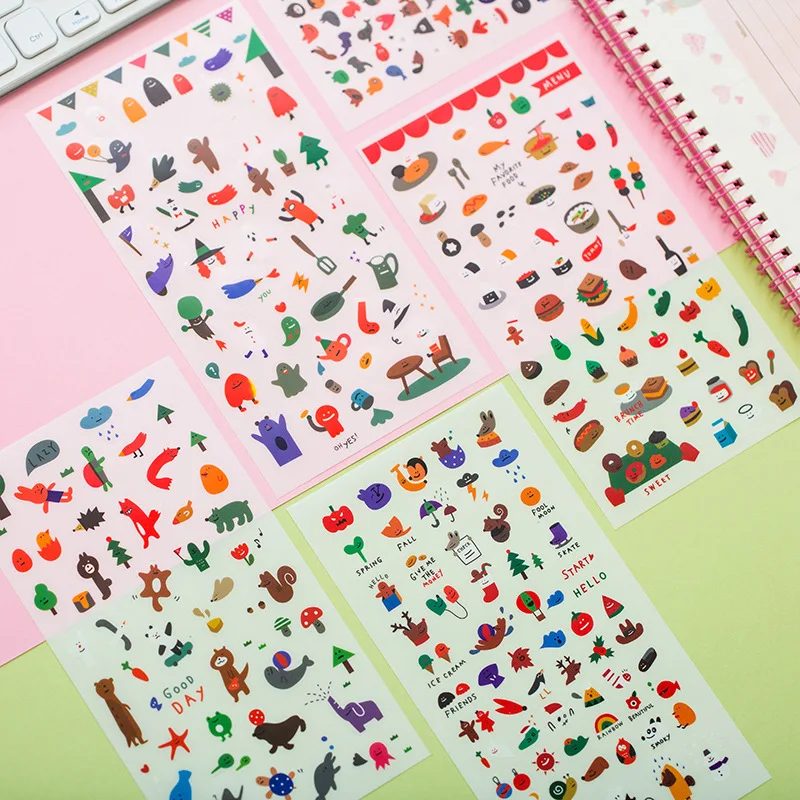 

6 Sheet/set Cute Transparent PVC Stickers DIY Diary Life Phone Photo Album Cartoon Animals Emoji Sticker Scrapbooking Stationery