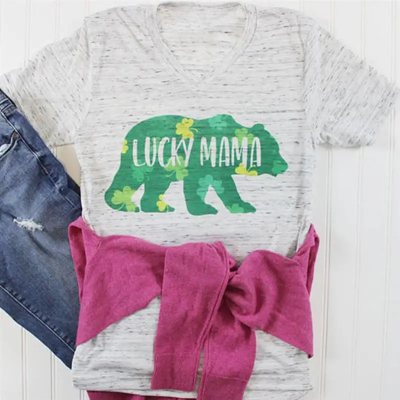 День Святого Патрика 2019 Новая Летняя мода короткий рукав v образный вырез Lucky MaMa