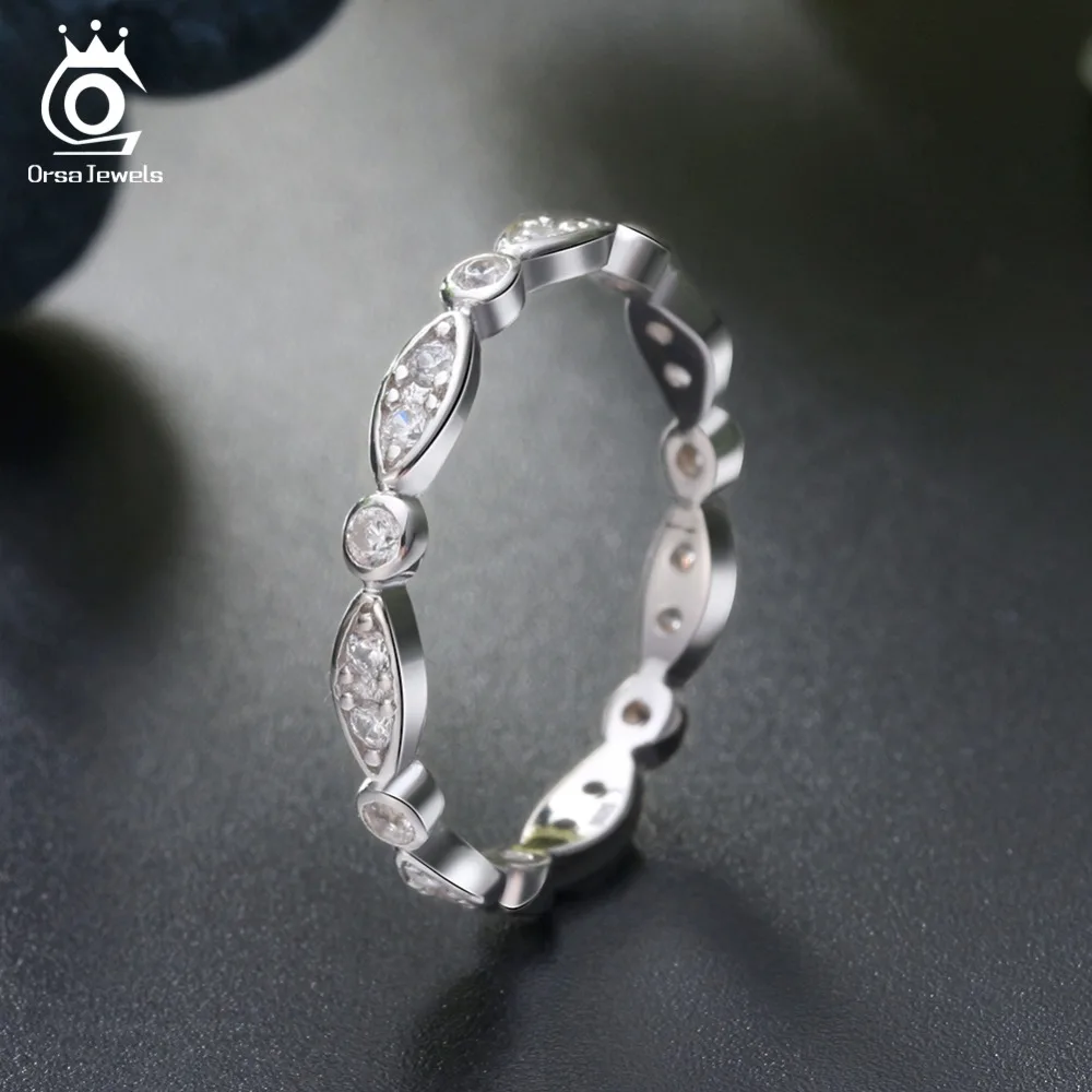 ORSA JEWELS серебряные кольца из натуральной 925 пробы для женщин AAA кубический циркон круглая овальная форма кольцо на палец Свадебные украшения подарок OSR71