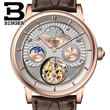 Switzerland BINGER Men Watch Luxury Seagull Automatic Movemt Watches Male Tourbillon Sapphire Alligator Hide Mechanical 80802