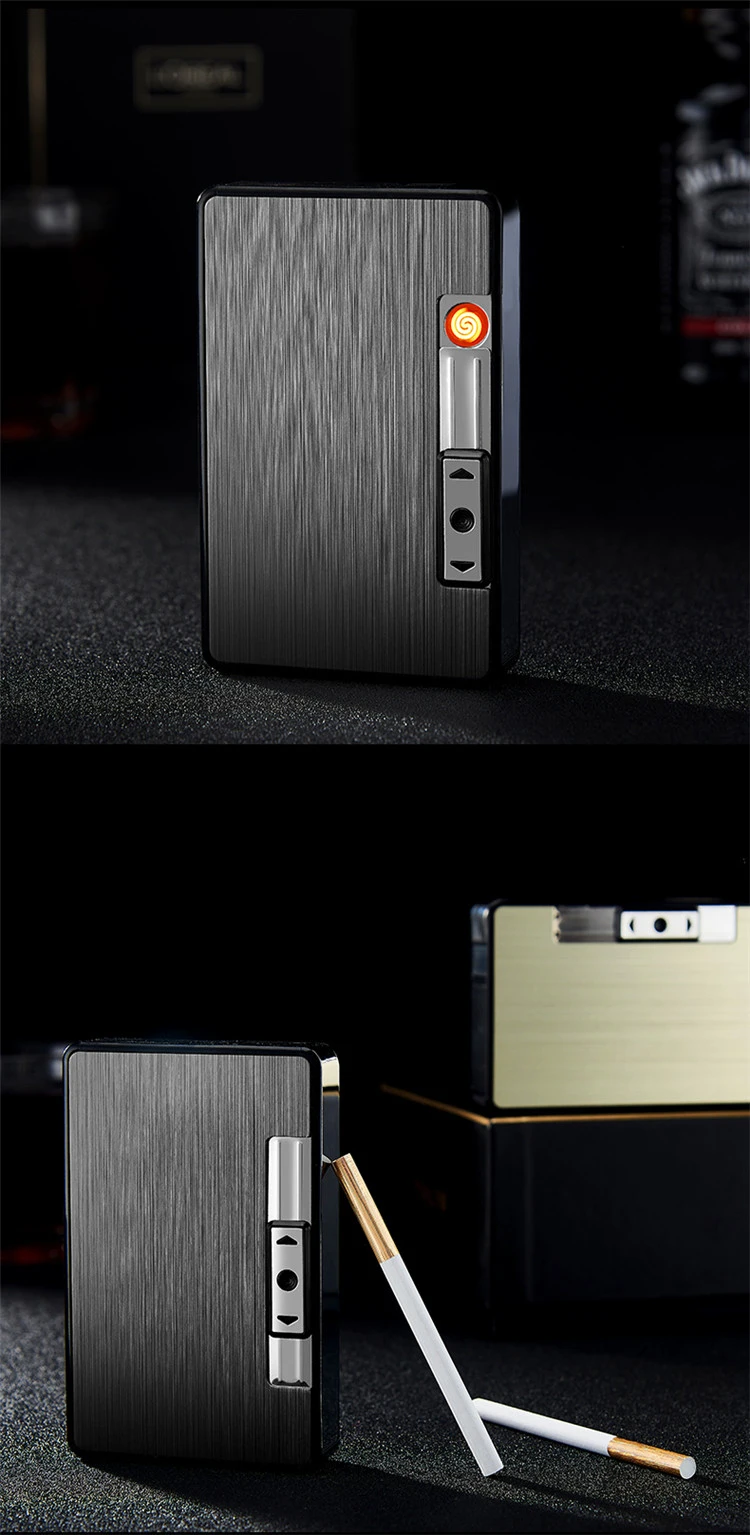 Waterproof Metal Cigarette Case with Lighter USB Plasma Arc Lighter Automatic Tobacco Box Holder Windproof Turbo Coil Lighters