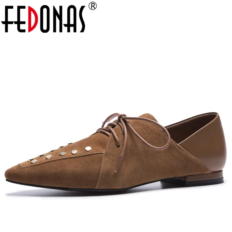 

FEDONAS Retro Women Rivets Flat Shoes Woman Hand-sewn Loafers Spring Autumn Casual Shoes Pointed Toe Rome Comfort Casual Shoes