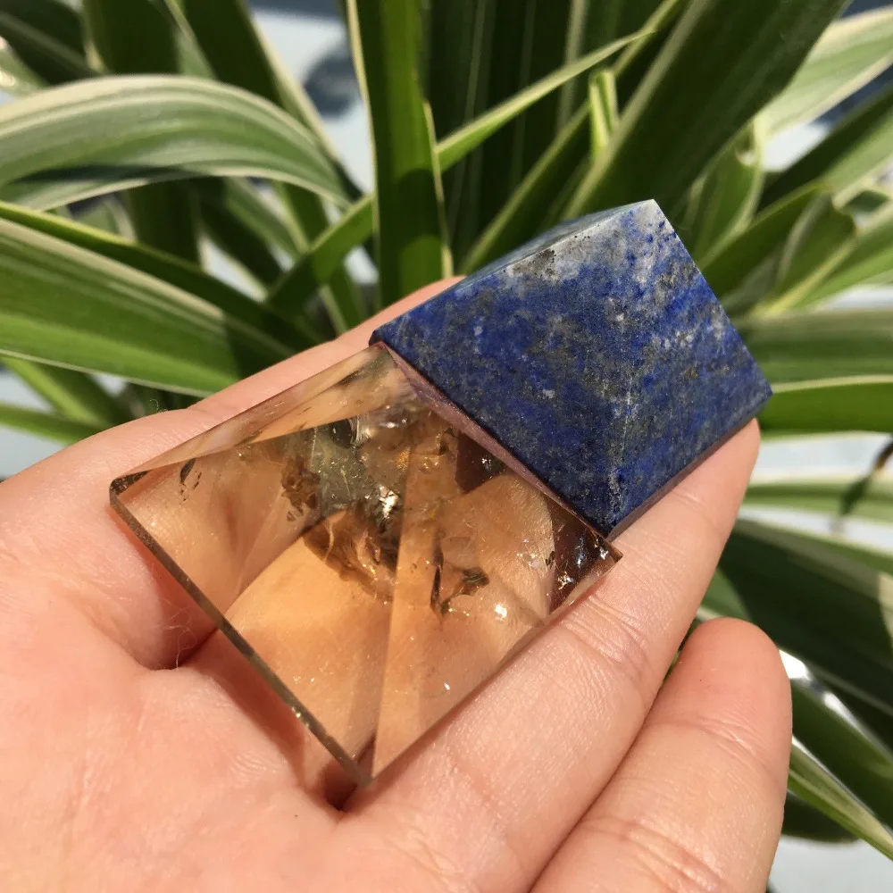 

2pcs Natural Citrine Lapis Lazuli Quartz Crystal Pyramid Healing