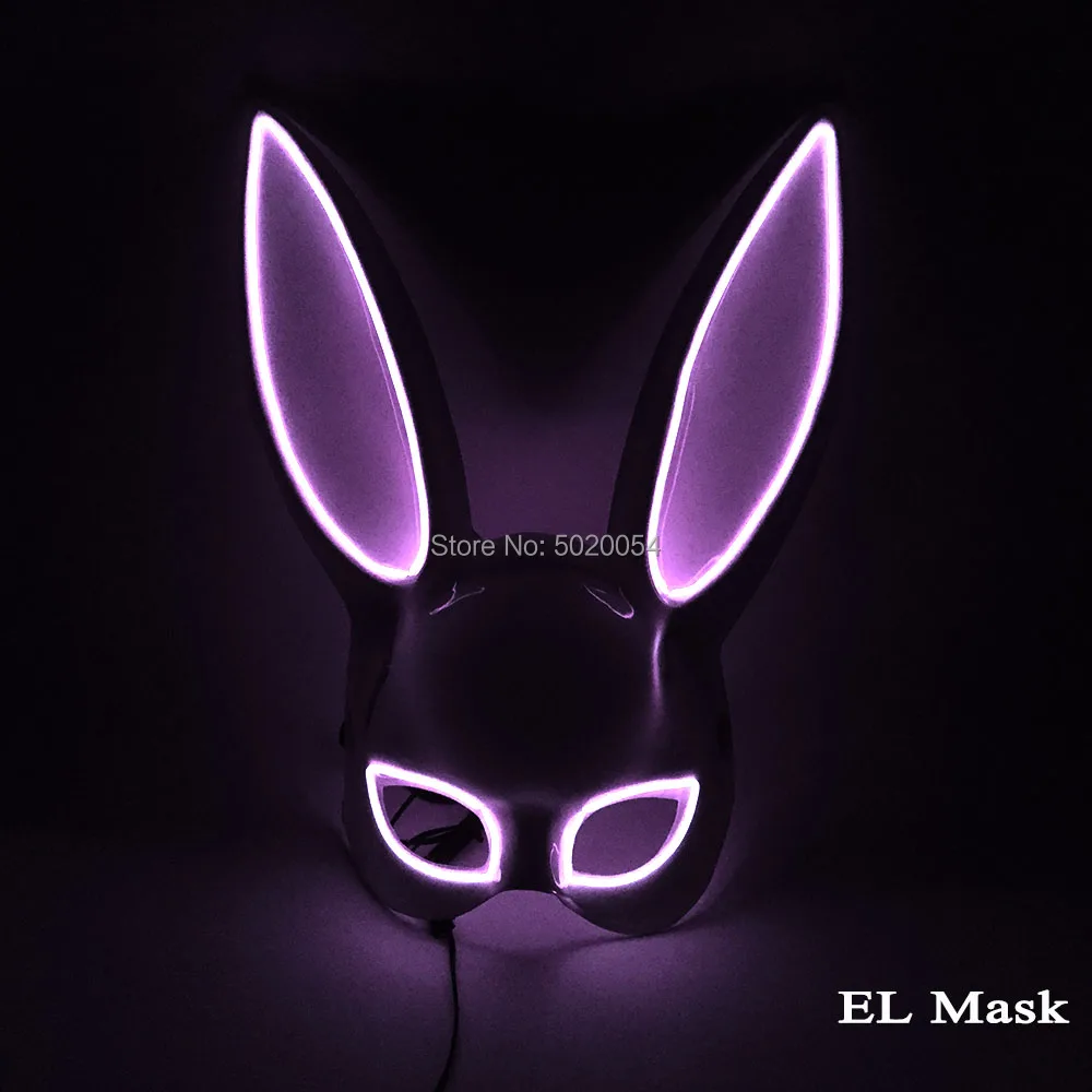 10 цветов на выбор неоновая светодиодная рейв маска для женщин ночной клуб Секс EL Wire Маска кролик маска для косплея светящаяся маска - Цвет: Purple