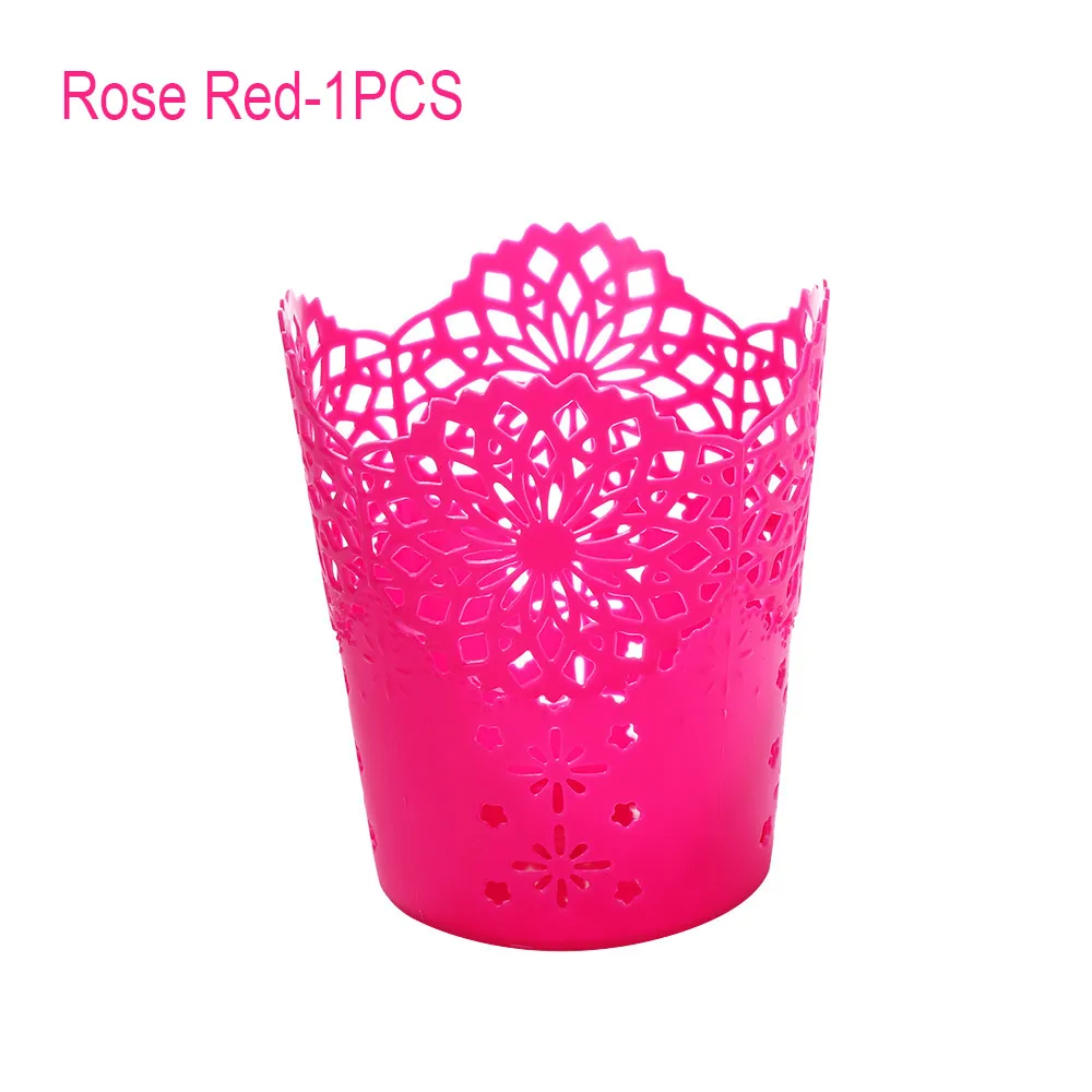 Полый цветочный горшок с ручкой держатель щеток для макияжа стол хранение мусора корзина-ваза горшок для хранения дома и в офисе аксессуары - Цвет: Rose Red