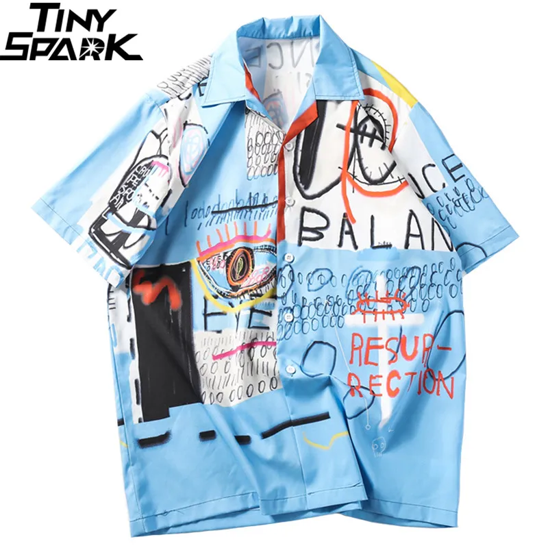 

2019 Hip Hop Shirt Streetwear Men Hawaiian Shirt Graffiti Print Harajuku Beach Shirt HipHop Shirts Summer Thin Tops Short Sleeve
