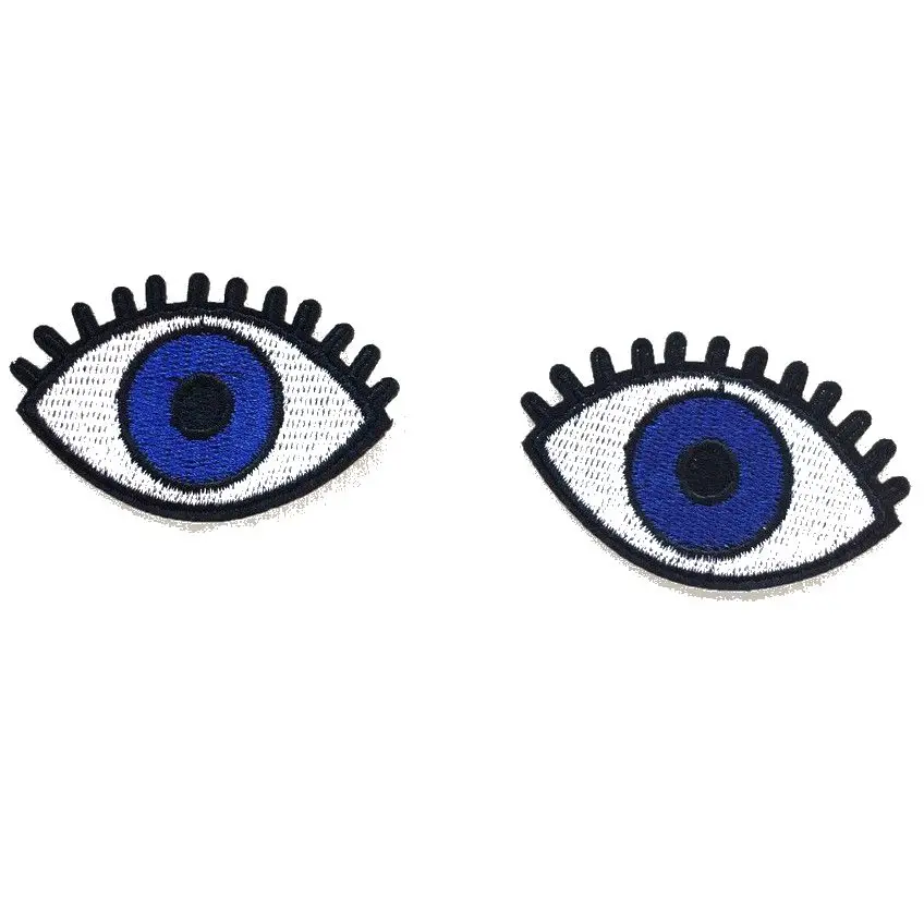 2 Pcs Blue Eye Embroidered Patches Iron On Patches Sewing Applique