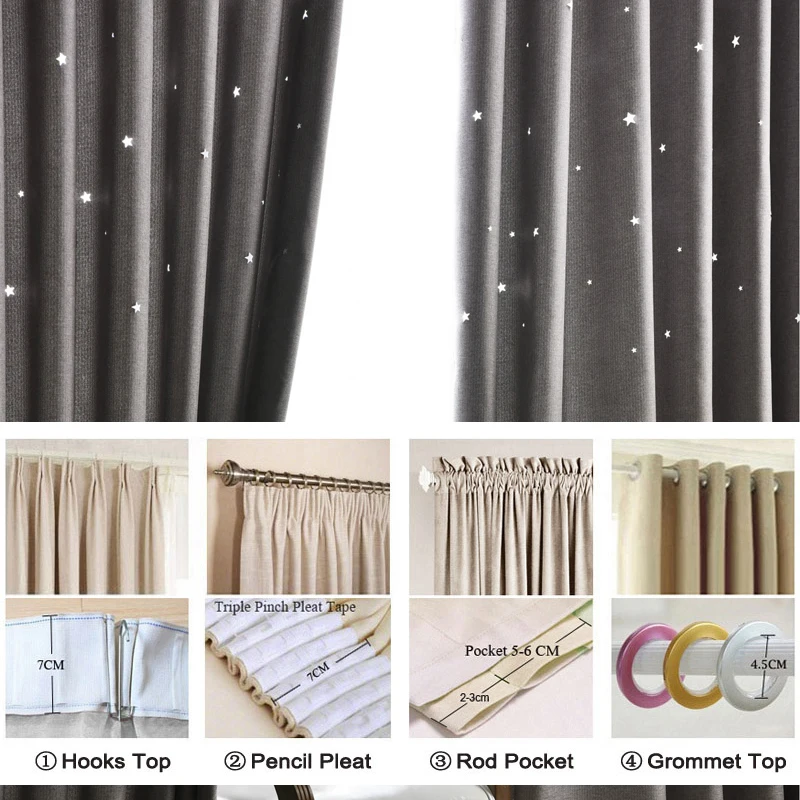 Modern Hollow Star Faux Linen Blackout Curtains For Living Room Bedroom