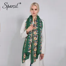 Sparsil, женские шарфы из хлопка и льна, цветы, вышитые шали, цветочный принт, Пашмина, шарф, женские шарфы, размер 180*90 см