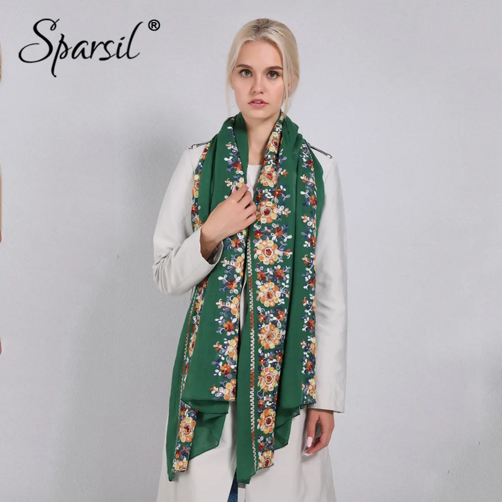 

Sparsil Women Cotton Linen Blend Scarves Flowers Embroidery Shawls Basic Floral Print Pashmina Scarf Ladies Wraps Size 180*90cm