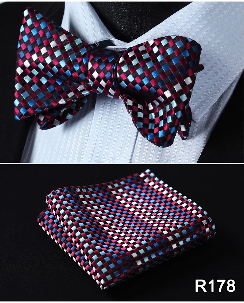 Клетчатый Классический Шелковый жаккардовый тканый мужской галстук-бабочка Карманный платок костюм набор# RC3